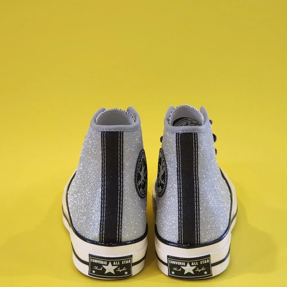 Converse Chuck 70 Hi Authentic Glam Silver Glitter Women's Sneakers 572038C NWT - Picture 5 of 6